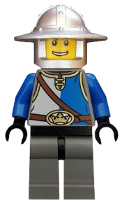 LEGO Castle - King's Knight Blue and White with Chest Strap and Crown Belt, Helmet with Broad Brim, Open Grin minifigure