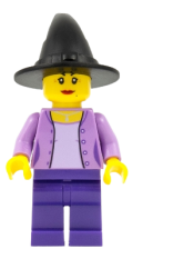 LEGO Witch, Female, Medium Lavender Jacket with Necklace, Dark Purple Legs, Black Witch Hat minifigure