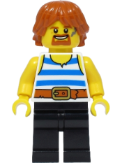 LEGO Blacksmith - White Tank Top with Blue Stripes, Black Legs, Dark Orange Hair minifigure