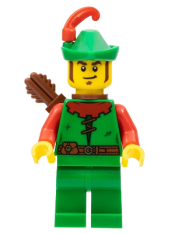 LEGO Forestman - Red, Green Hat, Red Feather, Quiver, Detailed Face and Torso minifigure