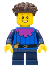 LEGO Peasant - Child, Dark Blue Short Legs, Dark Brown Coiled Hair minifigure