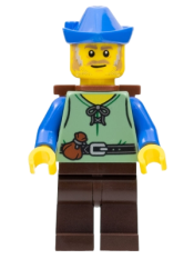 LEGO Peasant - Male, Dark Brown Legs, Blue Hat, D-Basket minifigure