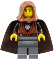 LEGO Wolfpack - Dark Bluish Gray Legs, Dark Brown Cape, Reddish Brown Hood (Crook) minifigure
