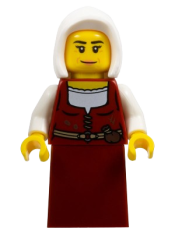 LEGO Innkeeper - Female, Dark Red Dress, White Hood minifigure