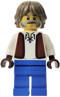 LEGO Blacksmith - White Shirt with Reddish Brown Vest, Blue Legs, Dark Tan Hair set