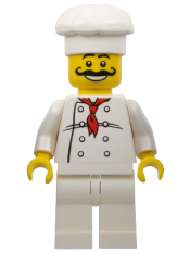 LEGO Chef - White Torso with 8 Buttons, White Legs, Long Curly Moustache minifigure