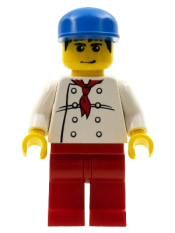 LEGO Chef - White Torso with 8 Buttons, Red Legs, Blue Cap minifigure