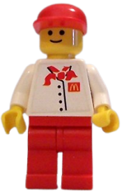 LEGO Chef - White Torso with 4 Buttons and McDonald's Logo (Sticker), Red Legs, Red Cap minifigure