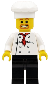 LEGO Chef - White Torso with 8 Buttons, Black Legs, Beard Around Mouth minifigure