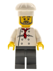 LEGO Chef - White Torso with 8 Buttons, Dark Bluish Gray Legs, Gray Beard minifigure