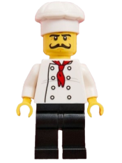 LEGO Chef - Black Legs, Moustache Curly Long, 'LEGO House Home of the Brick' Print on Back minifigure