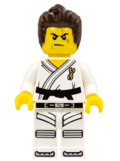 LEGO Warrior - Male, Karate Dress with Black Belt, Dark Brown Hair, Scarred Eye minifigure