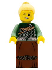 LEGO Warrior - Female with Scale Mail, Reddish Brown Skirt, Bright Light Yellow Hair, Silver Lips minifigure