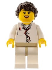 LEGO Doctor - Lab Coat Stethoscope and Thermometer, White Legs with Tan Hips, Long French Braided Female Hair (5002146) minifigure