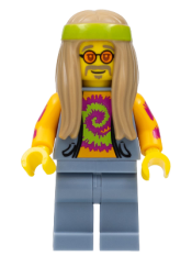 LEGO Flower Child, Dark Tan Long Hair, Orange Glasses and Tie Dye Shirt minifigure