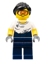 LEGO City Jungle Mechanic Female - Black Ponytail, Orange Goggles, White T-Shirt with Oil Stains, Dark Blue Legs minifigure