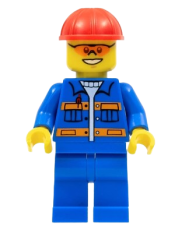 LEGO Blue Jacket with Pockets and Orange Stripes, Blue Legs, Red Construction Helmet, Orange Sunglasses minifigure