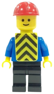 LEGO Plain Blue Torso with Blue Arms, Black Legs, Red Construction Helmet, Yellow Chevron Vest (Printed) minifigure