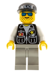 LEGO Police - Sheriff Star and 2 Pockets, Light Gray Legs, White Arms, Black Cap with Police Pattern minifigure