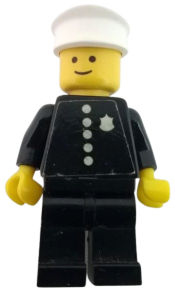LEGO Police - Torso Sticker with 5 Buttons and Badge, Black Legs, White Hat minifigure