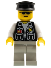 LEGO Police - Sheriff Star and 2 Pockets, Light Gray Legs, White Arms, Black Hat minifigure