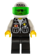 LEGO Police - Sheriff Star and 2 Pockets, Black Legs, White Arms, White Helmet with Police Pattern, Trans-Green Visor minifigure