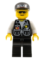 LEGO Police - Sheriff Star and 2 Pockets, Black Legs, White Arms, Black Cap with Police Pattern, Black Sunglasses minifigure