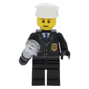 LEGO Police - City Suit with Blue Tie and Badge, Black Legs, White Hat - with Light-Up Flashlight minifigure