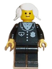 LEGO Police - Suit with 4 Buttons, Black Legs, White Pigtails Hair minifigure