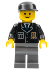 LEGO Police - City Suit with Blue Tie and Badge, Dark Bluish Gray Legs, Black Cap minifigure