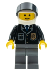 LEGO Police - City Suit with Blue Tie and Badge, Dark Bluish Gray Legs, White Helmet, Black Visor minifigure