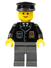 LEGO Police - City Suit with Blue Tie and Badge, Dark Bluish Gray Legs, Black Hat minifigure