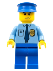 LEGO Police - City Shirt with Dark Blue Tie and Gold Badge, Blue Legs, Blue Police Hat, Scowl minifigure