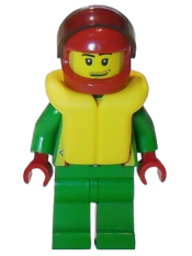 LEGO Octan - Green Jacket with Pockets, Smirk and Stubble Beard, Life Jacket minifigure