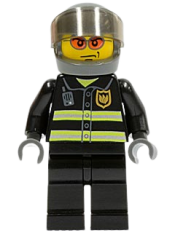 LEGO Fire - Reflective Stripes, Black Legs, Dark Bluish Gray Helmet, Trans-Black Visor minifigure