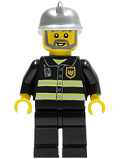 LEGO Fire - Reflective Stripes, Black Legs, Silver Fire Helmet, Gray Beard minifigure