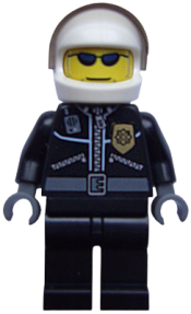 LEGO Police - City Leather Jacket with Gold Badge, White Helmet, Trans-Black Visor, Dark Blue Sunglasses minifigure