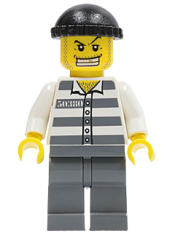LEGO Police - Jail Prisoner 50380 Prison Stripes, Dark Bluish Gray Legs, Black Knit Cap, Gold Tooth minifigure
