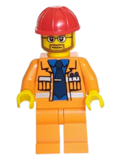 LEGO Construction Foreman - Orange Jacket with Blue Shirt, Dark Blue Tie, Red Construction Helmet minifigure