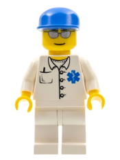 LEGO Doctor - EMT Star of Life Button Shirt, White Legs, Blue Cap, Silver Sunglasses minifigure