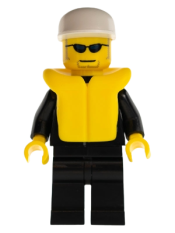 LEGO Police - City Suit with Blue Tie and Badge, Black Legs, Sunglasses, White Cap, Life Jacket minifigure