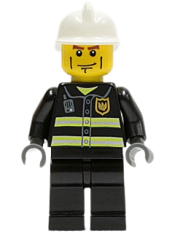 LEGO Fire - Reflective Stripes, Black Legs, White Fire Helmet, Cheek Lines, Dark Bluish Gray Hands minifigure