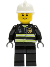 LEGO Fire - Reflective Stripes, Black Legs, White Fire Helmet, Brown Eyebrows, Thin Grin minifigure