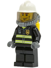 LEGO Fire - Reflective Stripes, Black Legs, White Fire Helmet, Breathing Neck Gear with Air Tanks minifigure