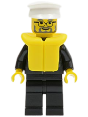 LEGO Police - City Suit with Blue Tie and Badge, Black Legs, White Hat, Life Jacket minifigure