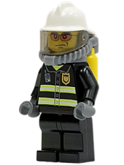 LEGO Fire - Reflective Stripes, Black Legs, White Fire Helmet, Breathing Neck Gear with Air Tanks, Orange Glasses minifigure