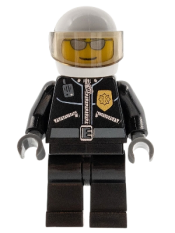 LEGO Police - City Leather Jacket with Gold Badge, White Helmet, Trans-Black Visor, Silver Sunglasses minifigure