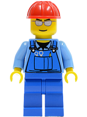 LEGO Overalls with Tools in Pocket Blue, Red Construction Helmet, Silver Sunglasses minifigure