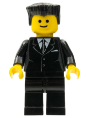 LEGO Suit Black, Black Flat Top Hair, Standard Grin minifigure