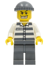 LEGO Police - Jail Prisoner 50380 Prison Stripes, Dark Bluish Gray Legs, Dark Bluish Gray Knit Cap, Gold Tooth minifigure